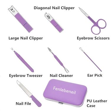 Набір для манікюру та педикюру Fenlebenil: базовий комплект для догляду за нігтями (фіолетовий)