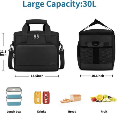 Термосумка Lubardy 15L/30L сіра/чорна: велика, складна, водонепроникна, для пікніків та обідів