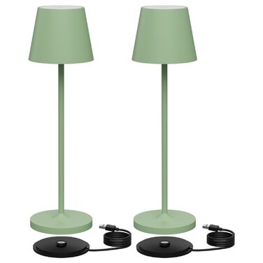 Світлодіодний акумуляторний настільний світильник K-Bright з димером, зелений (2 шт.) | Для дому та вулиці | Тепле біле світло 3000K | Зарядна станція