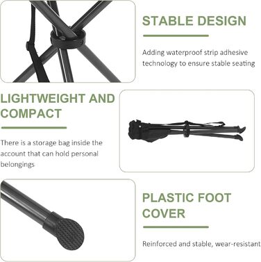 Чорний складаний табурет-стілець 60 см для кемпінгу, риболовлі, саду та балкону з сумкою