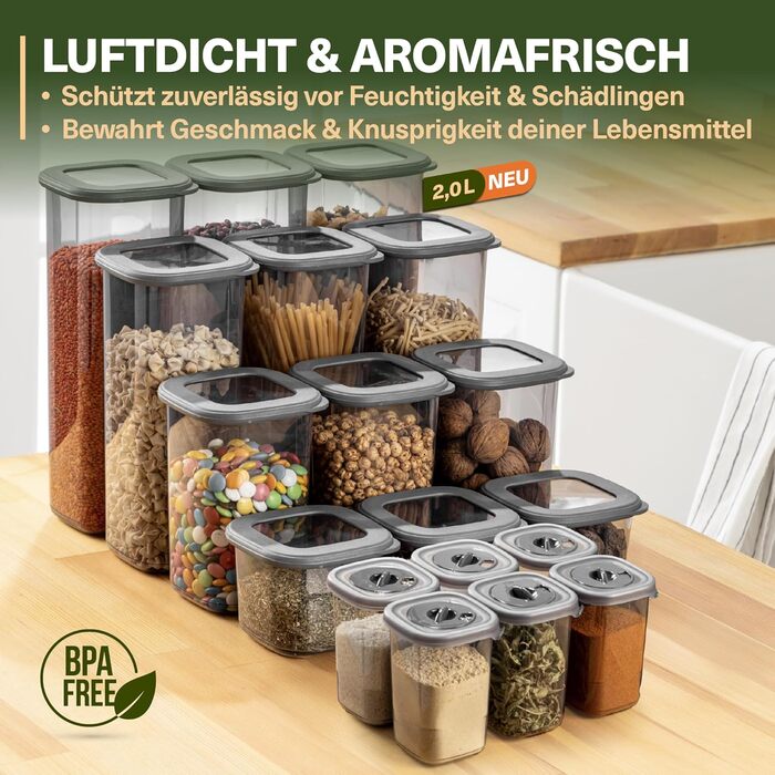 Набір контейнерів для зберігання продуктів 12 шт. з кришкою, BPA-Free, для круп, борошна, спецій, органайзер для кухні, герметичні контейнери для харчових продуктів (12 контейнерів + 6 дозаторів для спецій)