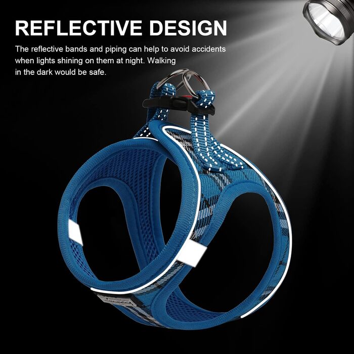 Шлейка для собак Suredoo для маленьких і середніх порід, анти-тяга, дихаюча, з поводом (M, 34-39см; XL, 46-53см, 8-10.5кг), блакитна в клітинку