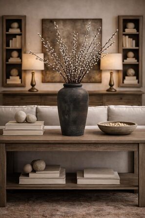 Велика керамічна ваза ручної роботи, 27.9 см, мінімалістична, декоративна ваза в стилі фермерського дому для декорування дому, вітальні, полиці, входу, весілля, столу (бронза)