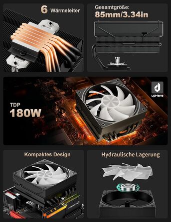 upHere H85KC6: Низькопрофільний кулер для CPU з ARGB підсвічуванням (180W TDP)