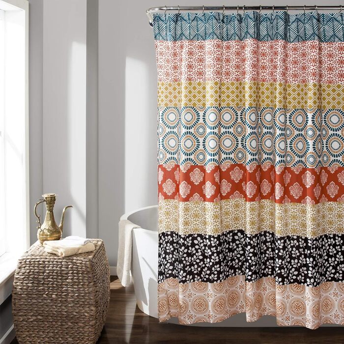 Шторка для душу Lush Decor Bohemian-Streifen, 183x183 см, блакитно-помаранчевий, бохо-стиль