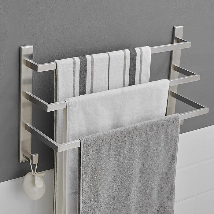 Тримач для рушників без свердління для ванної кімнати | Без бактерій | Прихований кріплення | Тримач для рушників з гачками - нержавіюча сталь SUS 304, антикорозійна, полірована