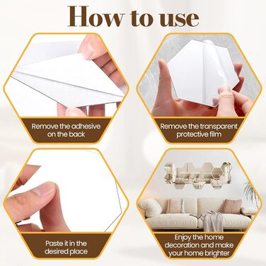 24 шт. Дзеркальні наліпки-плитки, шестикутні, самоклеючі. Дзеркало для стін, акрилове, з клеєм. Фольга-дзеркало, акрил, шестикутник для декору стін вітальні, спальні, ванної кімнати