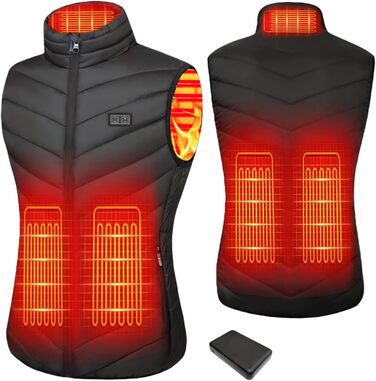 Гріюча жилетка для чоловіків та жінок з акумулятором 10000mAh, 5 зон обігріву, 3 режими температури, подвійне керування, для зимових активностей (L, Світло-чорний)