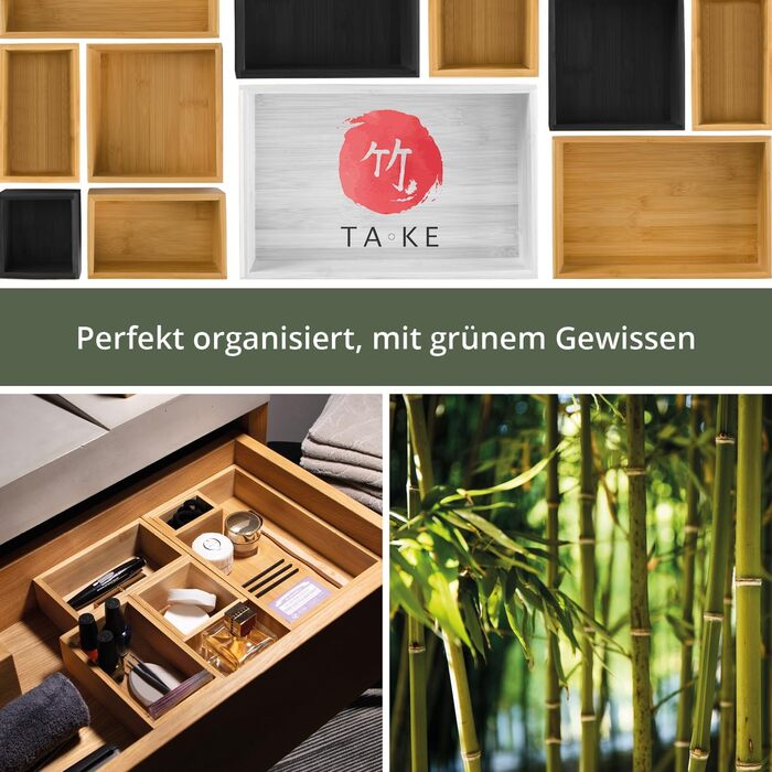 TAKE® 6-Piece Drawer Organizer Set made of 100% Natural Bamboo - Boxes in various sizes for Kitchen, Bathroom & Office, Vanity Organizer, Drawer Organizer
