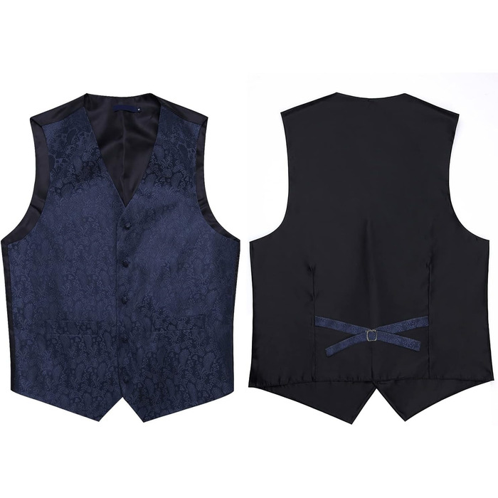 Костюмний жилет для чоловіків Enlision: Жилет та краватка з павальовим принтом, нагрудна хустинка, флоковий жакард, набір для весілля/вечірки, темно-синій, розмір M