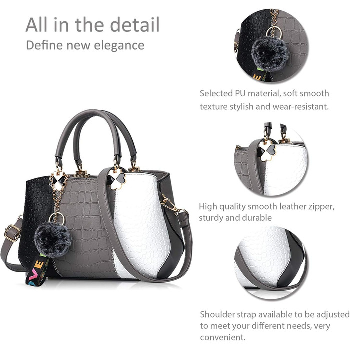 Сумка жіноча NICOLE & DORIS 2025 шкіряна чорна з помпоном та знімним ремінцем через плече