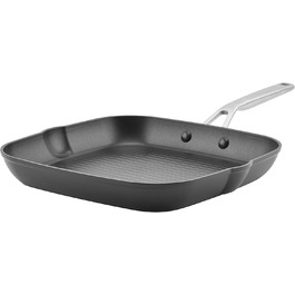 KitchenAid Grill Pan/Griddle with Spout, Hard Anodized, Non-Stick Coated, Square, 29 cm, Matte Black Grill Pan (28.6 cm)