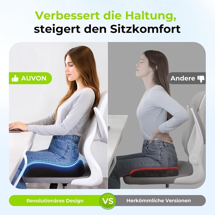Ортопедична подушка для сидіння AUVON Kontur: для спини, куприка, ішіасу. Ергономічна подушка для офісу, авто, дому. З піною з пам'яті.