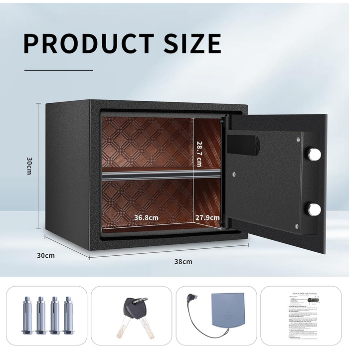 Сейф для дому з біометричним сканером відбитків пальців HSGCJS, 31 л, з паролем та клавіатурою, чорний