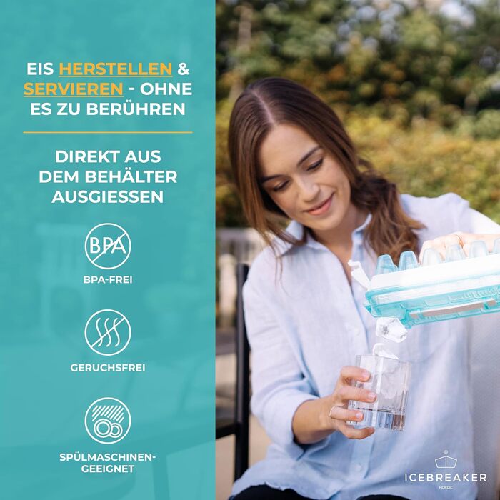Форма для льоду ICEBREAKER NORDIC Push & Twist з кришкою, контейнер для кубиків льоду для морозильника, герметичний та компактний льодогенератор, Clear Water Blue (18 кубиків)