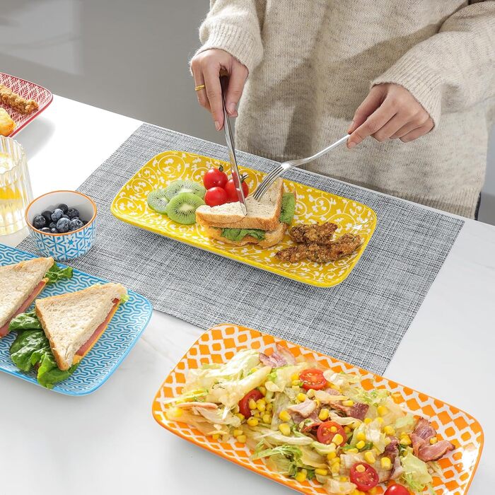 Керамічні сервіровочні тарілки Selamica, набір 4 шт, 24 x 14 x 2.5 см (різні кольори)