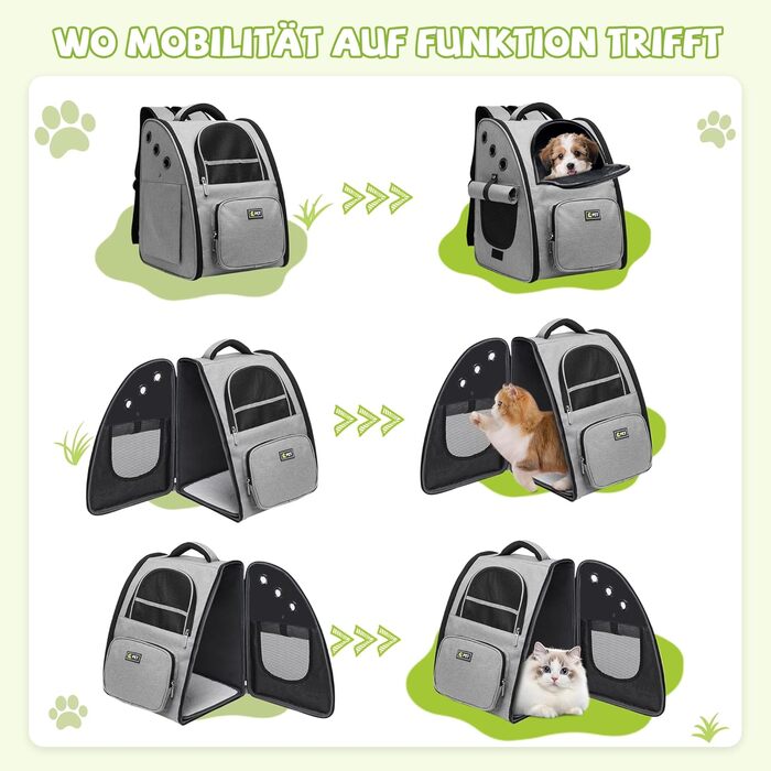 Рюкзак для собак і котів ALLSOPETS: дихаючий, складаний, з фіксатором, для подорожей та прогулянок (світло-сірий)