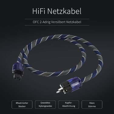 Hi-Fi мережевий кабель Tertullus High End C15 для аудіотехніки, Schuko — C15, 2м, синьо-сірий (P037)