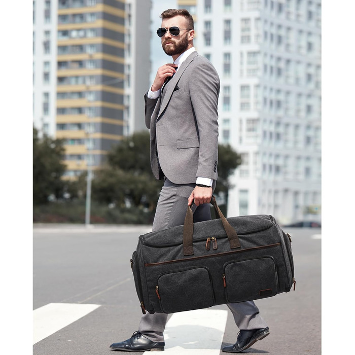 50L Unisex 3-in-1 Convertible Garment Bag Canvas Clothing Bag Suit Bag Carry On Garment Bag with Toiletry Bag for Travel, Short Trips, and Business Trips - Storage