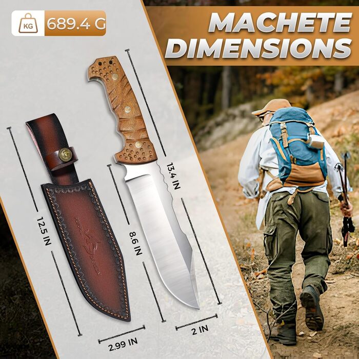 Purple Dragon Large Outdoor Knife – 7mm Spine, Full Tang Survival Knife made of 4Cr13 Steel, Machete with Sheath, Ideal for Bushcraft, Camping, Chopping Wood, Gift for Men, Khaki