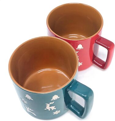 4 чашки для кави Com-Four® з кераміки з різдвяним дизайном, 250 мл (червоний/сірий/зелений/синій)