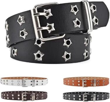 Жіночий шкіряний ремінь Punk з пряжкою, для джинсів та пальто, з декоративними отворами, чорний