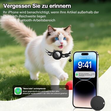 Нашийник для кота Robofun з GPS трекером, світловідбиваючий, регульований, чорний (сумісний з Airtag, iOS)