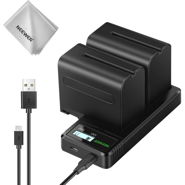 Зарядний пристрій NEEWER Dual USB з 2 шт. акумуляторами 6600mAh NP-F970, швидка зарядка для Sony NP-F970 F960 F950 F770 F750 F570 F550, Handycam, LED-ліхтарі, моторизовані слайдери NEEWER