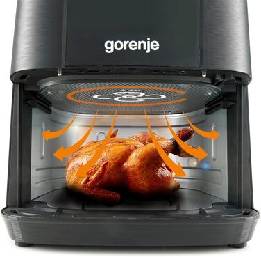 Аерофритюрниця Gorenje AF1350DWB, 1350 Вт, чаша 5.4 л з вікном, 8 автоматичних програм, антипригарне покриття, LED-дисплей, чорна
