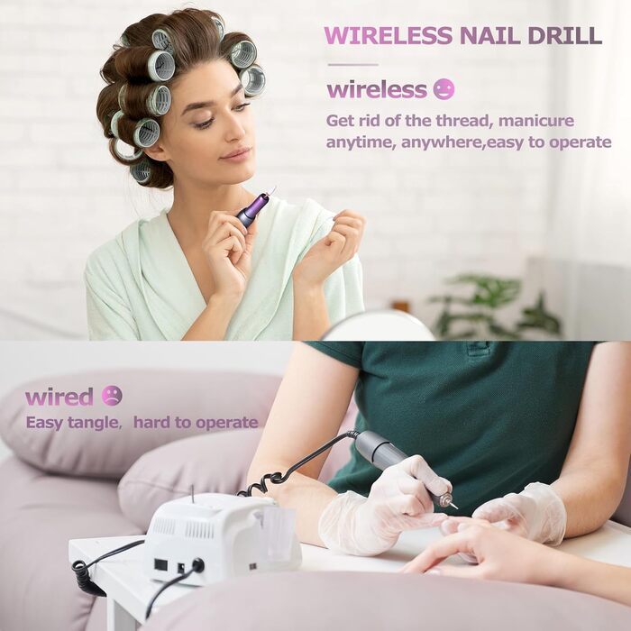 Електричний нагрівач для гелевих нігтів (манікюр/педикюр) з LCD-дисплеєм, 30000 об/хв, 3 швидкості, USB, сірий/фіолетовий