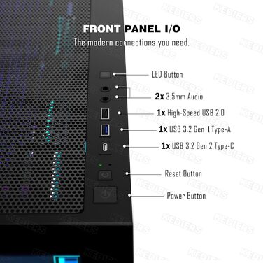 Корпус ПК KEDIERS P4 ARGB: Mid Tower з 7 вентиляторами 120мм PWM ARGB та скляною панеллю