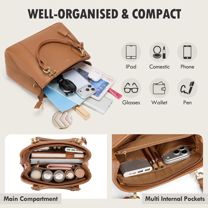 Жіноча сумка RAINSMORE середнього розміру з PU шкіри, коричнева: сумка-тоут, сумка на плече, ручна сумка