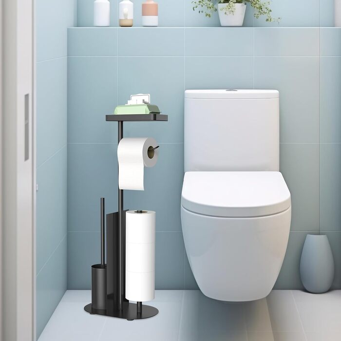 Підставка для туалетного паперу настільна з боксом для серветок, нержавіюча сталь, чорний матовий