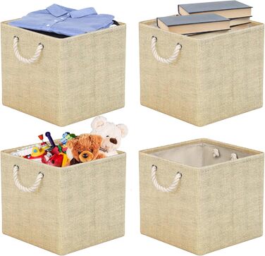 RIWNNI Storage Box Fabric 30x30 [4-Pack], Foldable Storage Box for Fabric, Ideal for Kallax Shelves, Bedroom, Kids' Room - (Beige)