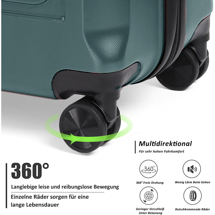 Валіза ручної поклажі TANTOMI 20 дюймів, жорсткий корпус ABS+PC, телескопічна ручка, колір світло-темнозелений (Set M/L/XL)