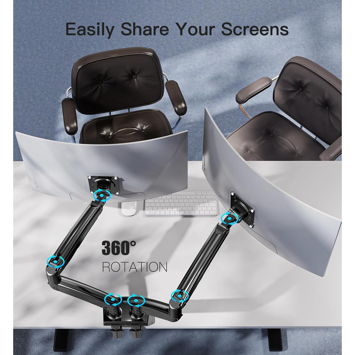 Тримач для монітора HUANUO - 2 монітори, 13-40 дюймів, VESA 75/100 мм, для геймінгу, 2-12 кг