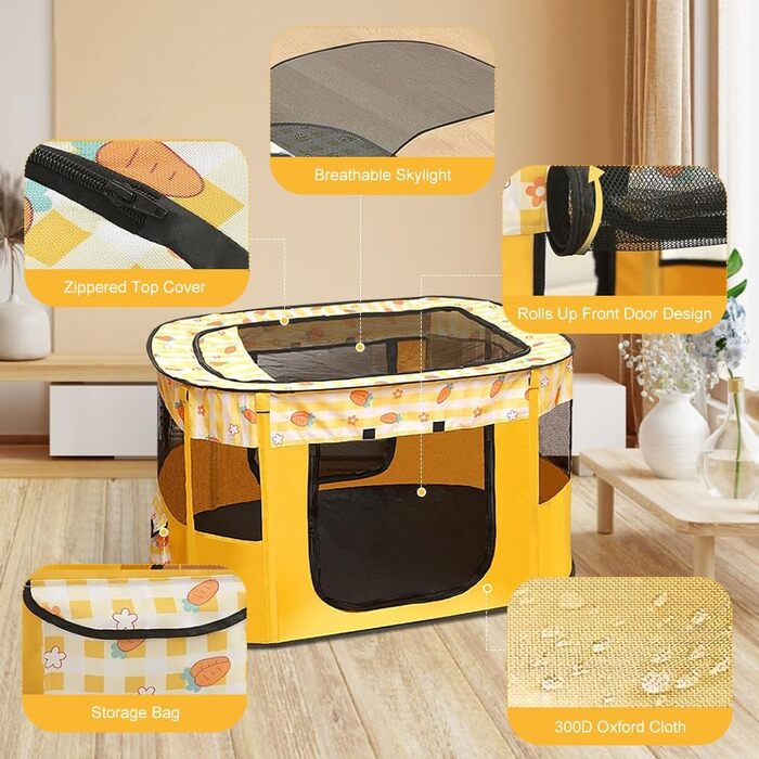 Клітка-забіг для цуценят та собак, переносний вольєр для тварин, 70x55x40 см (Жовтий)