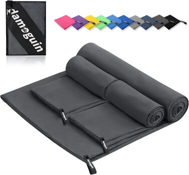 Набір з 3 рушників з мікрофібри: великий (180x80 см) та 2 маленькі (80x40 см). Швидковисихаючі рушники з мікрофібри для спорту, пляжу, ванни та подорожей (темно-сірий)