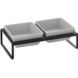 Сіра миска для кота з піднятим краєм - подвійна керамічна миска проти блювоти, легко миється, 2 x 480 мл, сірий колір