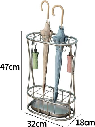 Металева підставка для парасоль та тростинок Shakub, 2 слоти, срібляста, 25x25x50 см