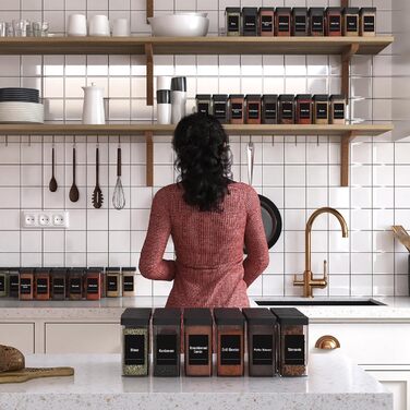 Набір баночок для спецій кутовий 12 шт. 120 мл з кришкою, чорний. Органайзер для спецій, баночки для приправ з дозатором, 36 етикеток