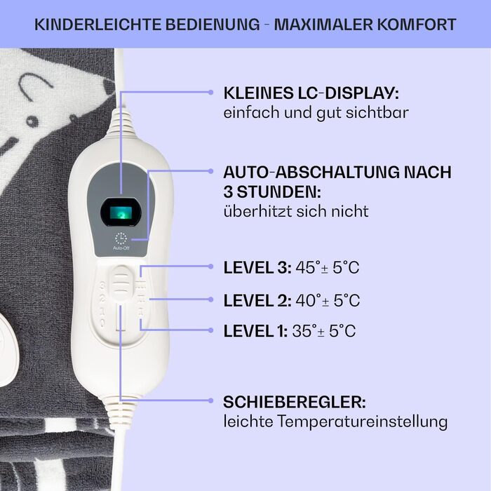 Електрична ковдра Klarstein XXL з підігрівом, 120W, 200x180 см, антрацит, для дому та кемпінгу, енергозберігаюча, пральна
