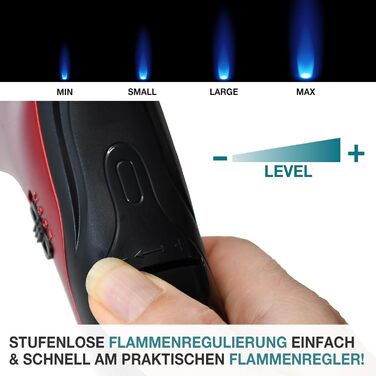 Набір газового пальника TOM Flambierbrenner Jetflame (Червоний) з балоном бутану, професійний кулінарний пальник з замком безпеки для кухні, кемпінгу та майстерні