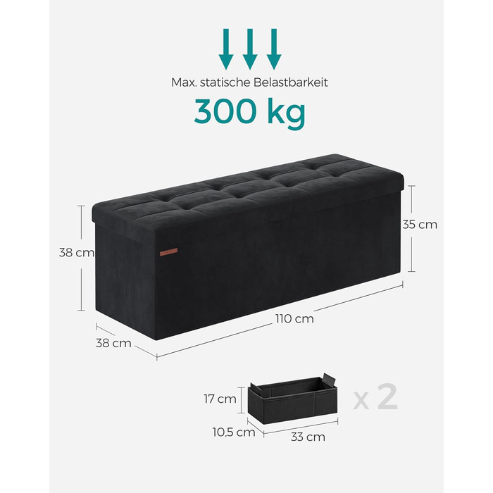 Складаний пуф SONGMICS з місцем для зберігання, 110×38×38 см, кремово-білий, до 300 кг, для вітальні, спальні, передпокою