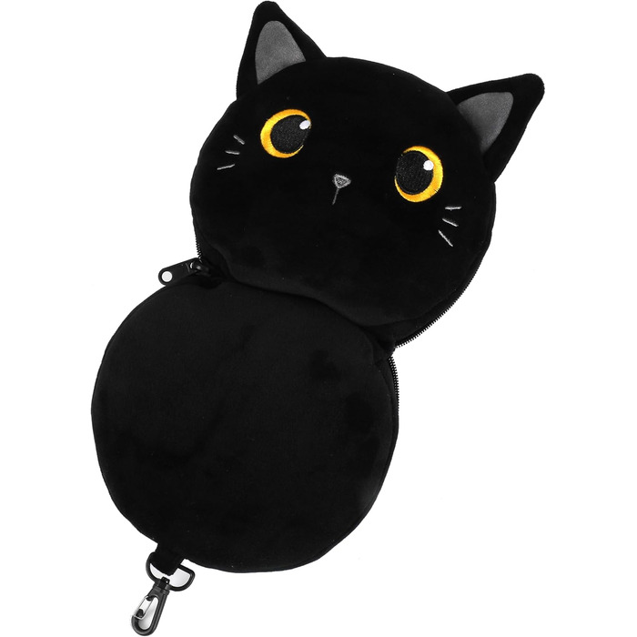 I-TOTAL® - Pillow with Sleep Mask, Locking Pillow with Hook for Travel (BLACK CAT)