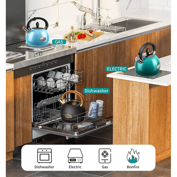 Чайник для плити Teekessel & Teekanne 2.6 л з свистком, нержавіюча сталь, полірована чорна поверхня