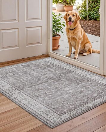 Килимок для дому COLOR&GEOMETRY 60x90 см з TPE-покриттям, сірий (бежевий та сірий-02), низький профіль, легко миється