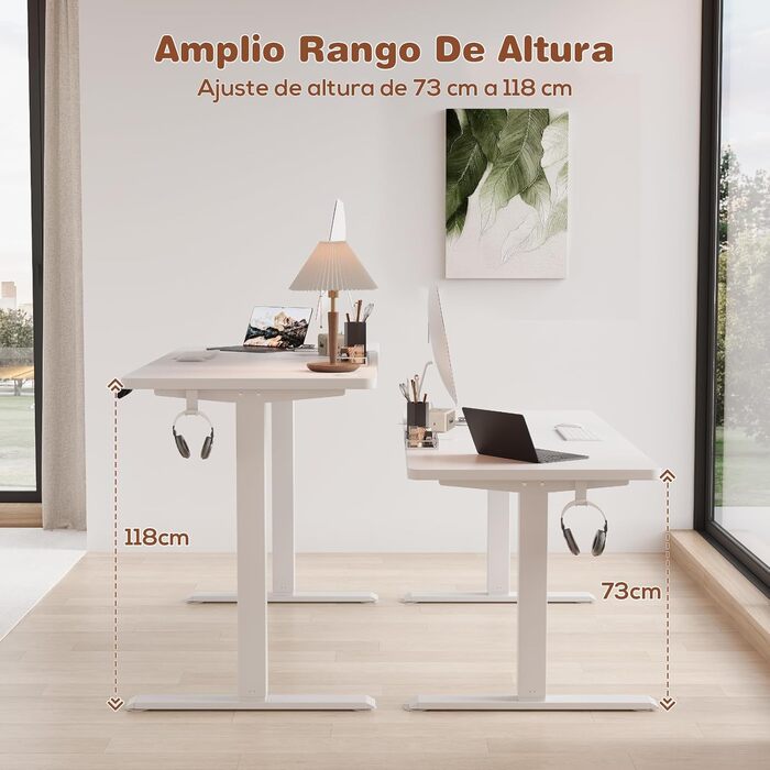 Devoko Adjustable Height Desk, Electric Standing Desk with Desktop - 73-118cm, 2 Memory Settings, Office Desk, Collision Detection (White, 160x60cm)
