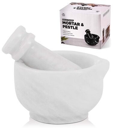 Набір ступки та пестика з мармуру, 7,6 см, ручної роботи, для кухні та декору, подрібнювач спецій та трав (білий)