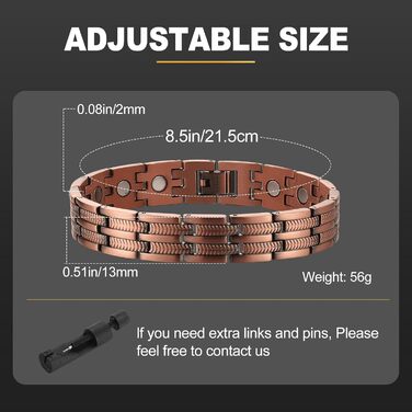 Браслет BioMag з міді для чоловіків: зняття болю при артриті, терапевтичний ефект, регульований розмір, подарункова коробка